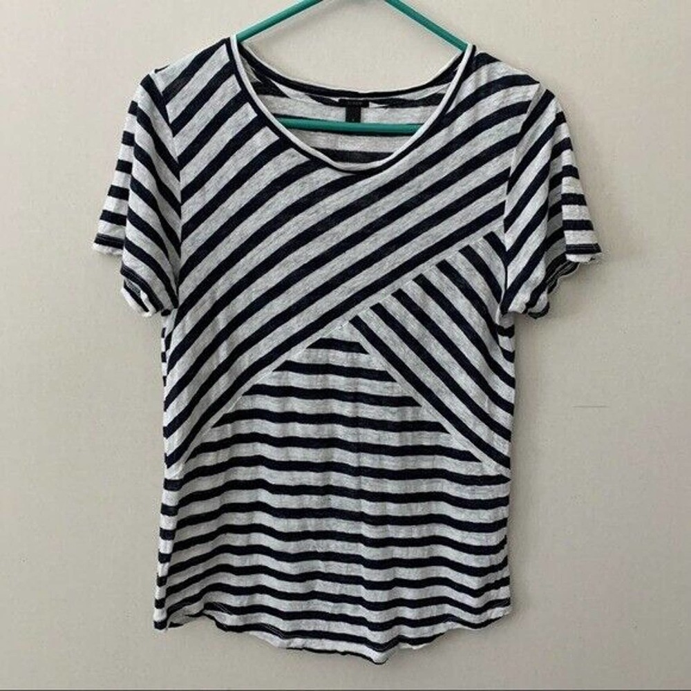 JCrew 100% Linen Cross Stripe T-shirt C5073 Womens Size Small